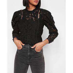 NEW Express Lace Puff Black Sleeve Top - Small